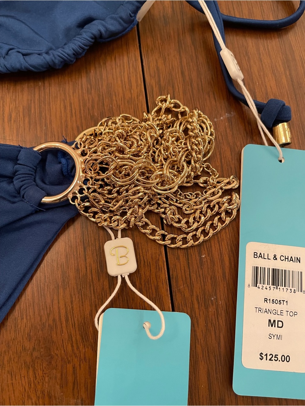 NWT beach bunny bikini Gold Chain Accent Navy Triangle Bikini Set - Women Swim - Picture 6 of 9